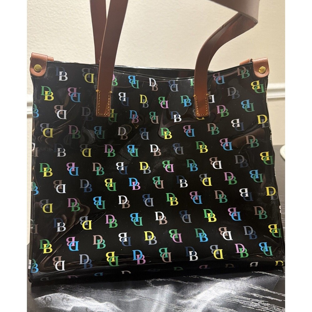Dooney & Bourke IT Black Multi BD Logo Medium Shopper Work Privacy Tote Bag VTG